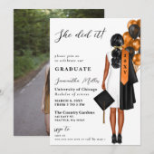 Modernes orangefarbenes Foto, das sie getan hat Ab Einladung (Vorne/Hinten)