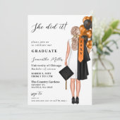 Modernes orangefarbenes Foto, das sie getan hat Ab Einladung (Stehend Vorderseite)