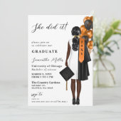 Modernes orangefarbenes Foto, das sie getan hat Ab Einladung (Stehend Vorderseite)