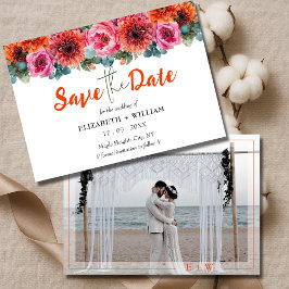 Modernes Orangefarbenes Foto mit Blumenbeete Save The Date