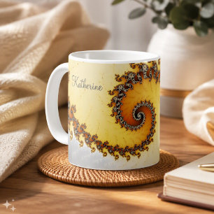 Modernes orangefarbenes Fraktal mit Namen Kaffeetasse