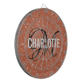 Modernes orangefarbenes Glitzer-Monogramm-Dartboar Dartscheibe (Vorderseite Links)