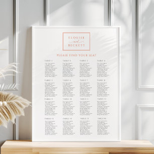 Modernes Orangefarbenes Hochzeitsdiagramm Poster