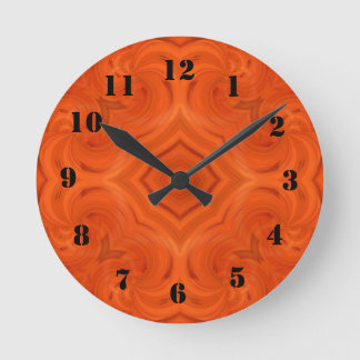 Modernes orangefarbenes Holzmuster Runde Wanduhr