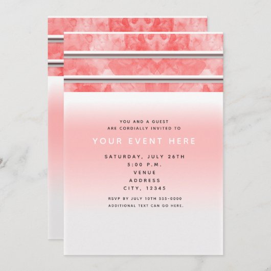 Modernes Orangefarbenes Korallenwasser Strip Chic Einladung (Vorne/Hinten)