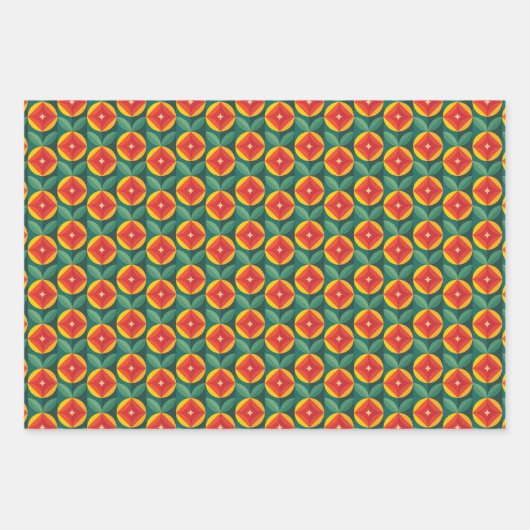 Modernes, orangefarbenes Muster aus dem Mittelalte Geschenkpapier Set (Vorderseite)