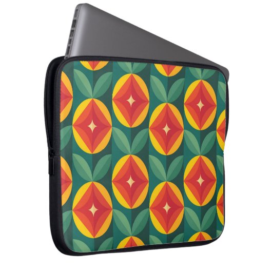 Modernes, orangefarbenes Muster aus dem Mittelalte Laptopschutzhülle (Vorne Rechts)