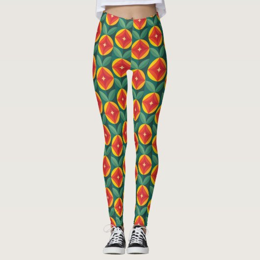 Modernes, orangefarbenes Muster aus dem Mittelalte Leggings (Vorderseite)