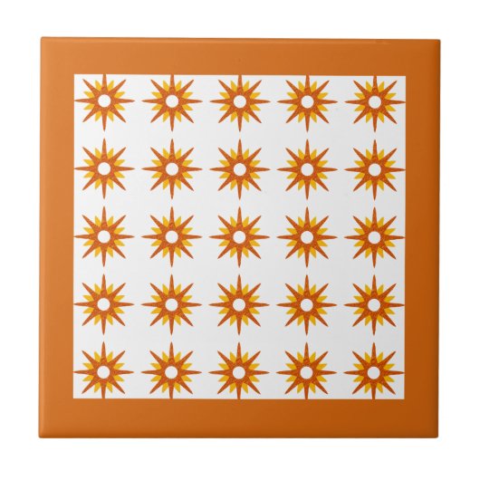 Modernes Orangefarbenes Muster der Sternexplosion Fliese (Vorderseite)