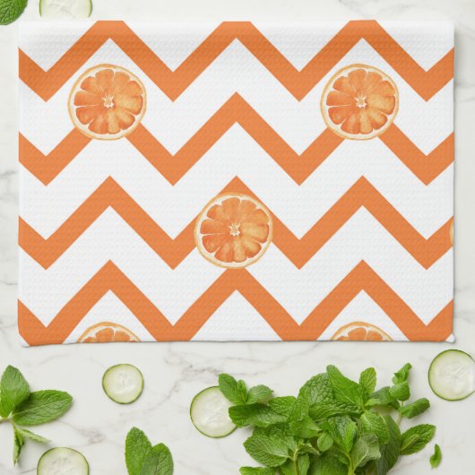 Modernes, orangefarbenes Muster Geschirrtuch (Gefaltet)