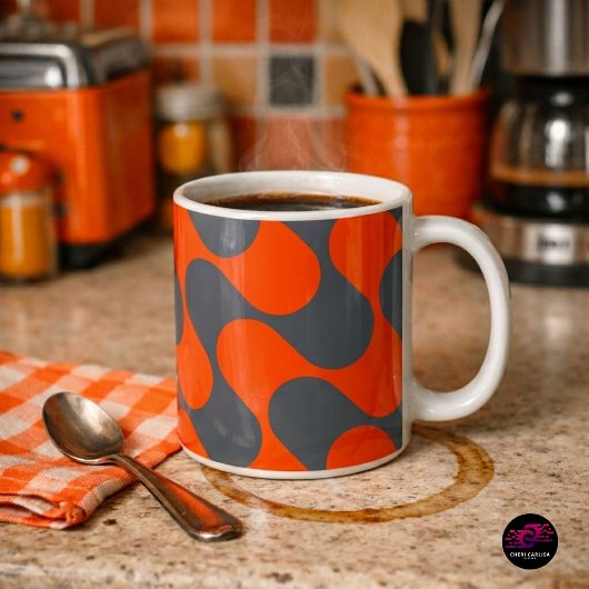 Modernes, orangefarbenes und grau Abstraktes geome Kaffeetasse