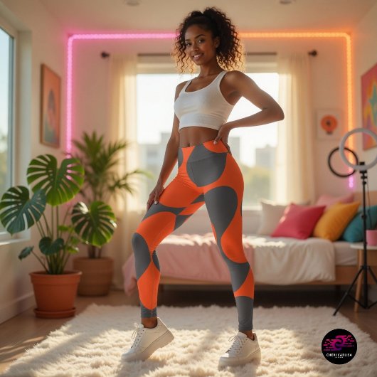Modernes, orangefarbenes und grau Abstraktes geome Leggings