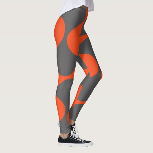 Modernes, orangefarbenes und grau Abstraktes geome Leggings (Rechts)