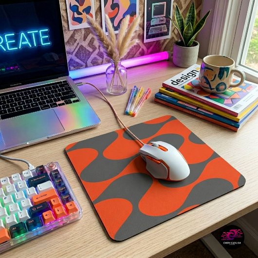 Modernes, orangefarbenes und grau Abstraktes geome Mousepad