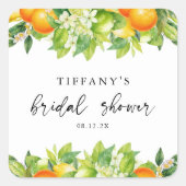 Modernes Orangen Lemon Citrus Brautparty Quadratischer Aufkleber (Vorderseite)