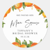 Modernes Orangen Lemon Citrus Brautparty Runder Aufkleber (Vorderseite)