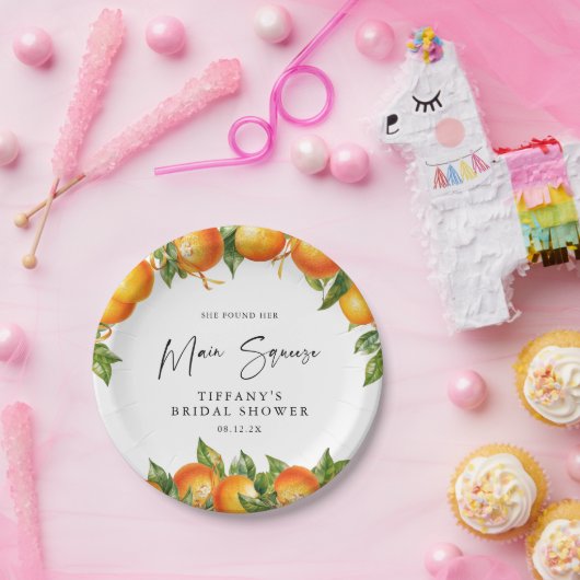 Modernes Orangen Zitrusfrüchte-Brautparty Pappteller (Party)