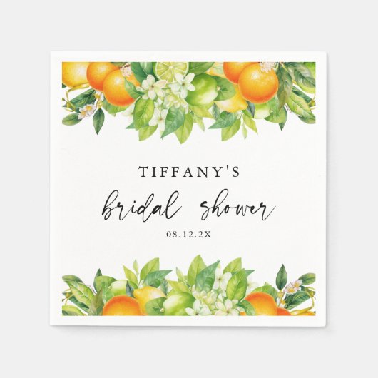 Modernes Orangen Zitrusfrüchte-Brautparty Serviette (Vorderseite)