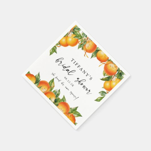Modernes Orangen Zitrusfrüchte-Brautparty Serviette (Ecke)