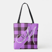 Modernes Orchid Black Kariert Tartan | Name hinzuf Tasche (Rückseite)