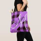 Modernes Orchid Black Kariert Tartan | Name hinzuf Tasche (Von Nahem)