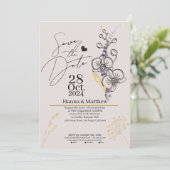 Modernes Orchid Black & Lila Save The Date (Stehend Vorderseite)