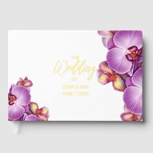 Modernes Orchid Wedding Foil Gästebuch (Vorderseite)