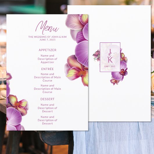 Modernes Orchid Wedding Menu Menükarte
