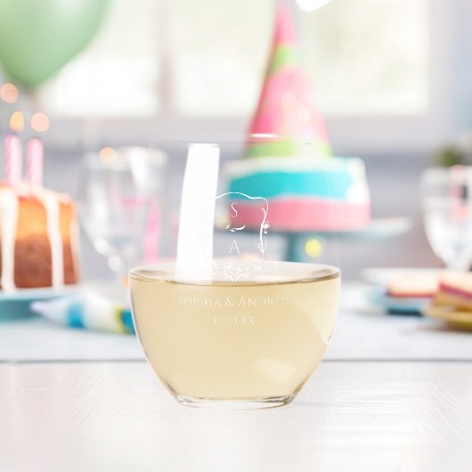 Modernes Original Coupels Monogram, florales Wappe Weinglas Ohne Stiel (Insitu (Geburtstag))