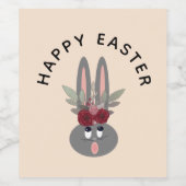Modernes Ostern Bunny Burgund Floral Beige Custom Weinetikett (Einzelnes Label)