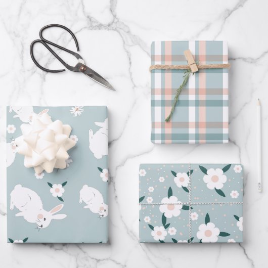 Modernes Ostersapphir, blau und rosa Set 3 Geschenkpapier Set (Vorderseite)