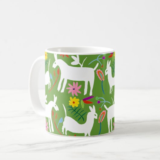 Modernes Otomi-Design | Llama Donkey Design Kaffeetasse (Vorderseite Links)