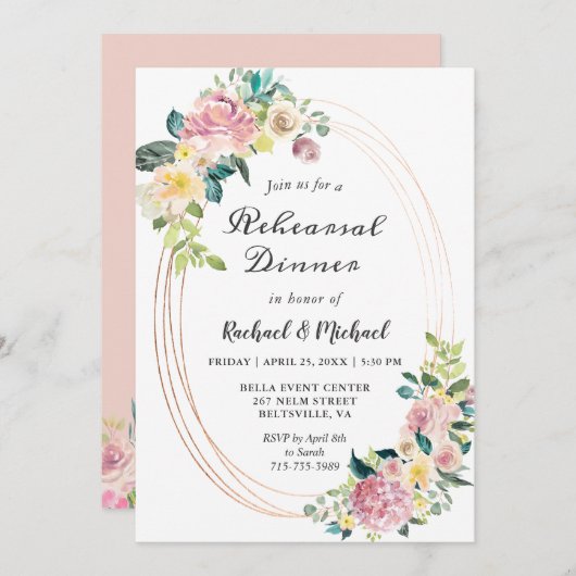 Modernes Oval Blumen Rahmen Frühlingsfest Probe Einladung (Vorne/Hinten)