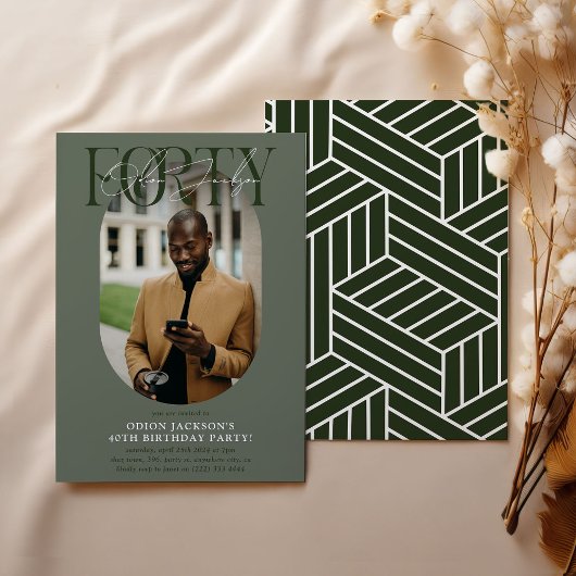 Modernes Oval Foto & Unterschrift 40. Geburtstag Einladung