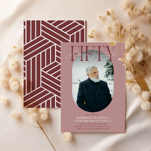 Modernes Oval Foto & Unterschrift 50. Geburtstag Einladung