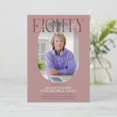Modernes Oval Foto & Unterschrift 80. Geburtstag Einladung (Stehend Vorderseite)