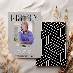 Modernes Oval Foto & Unterschrift 80. Geburtstag Einladung