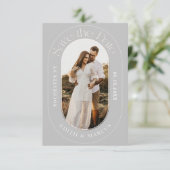 Modernes ovales Foto Save the Date grau (Stehend Vorderseite)