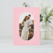 Modernes ovales Foto Save the Date rosa (Stehend Vorderseite)