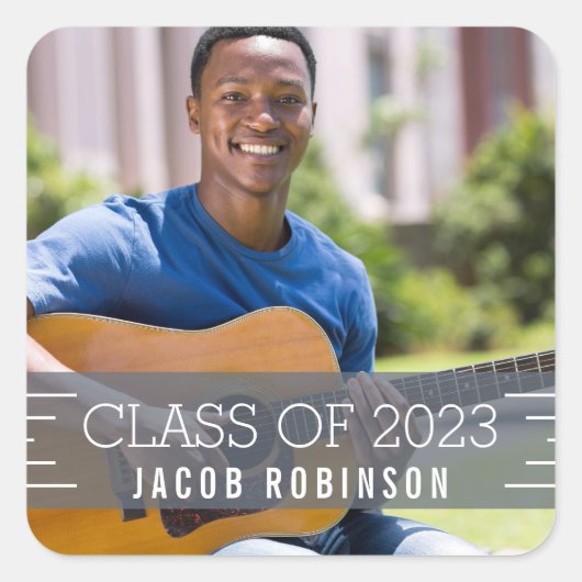 Modernes Overlay-Abschluss-Foto Quadratischer Aufkleber (Vorderseite)