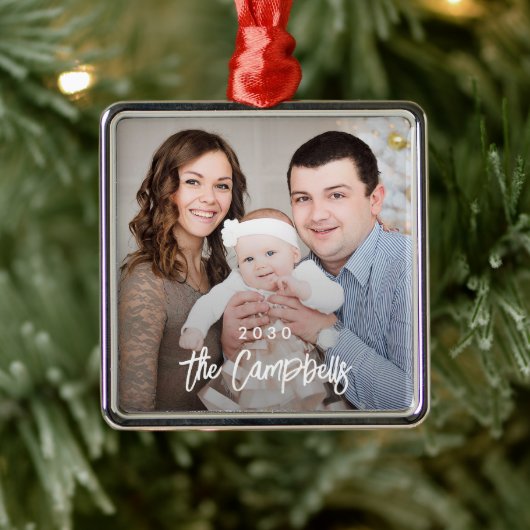 Modernes Overlay Personalisiertes Foto Ornament Aus Metall (Baum)