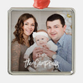 Modernes Overlay Personalisiertes Foto Ornament Aus Metall (Vorne)