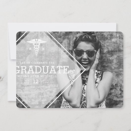Modernes Overlay | RN Graduation Party Foto Einladung (Vorderseite)