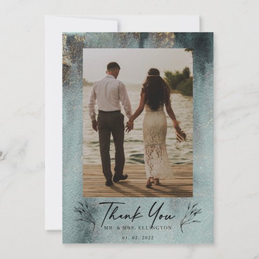 Modernes Ozeanwasser mit Gold-Foto Dankeskarte (Vorderseite)