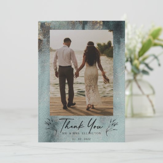 Modernes Ozeanwasser mit Gold-Foto Dankeskarte (Stehend Vorderseite)