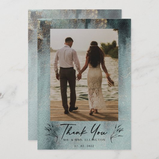 Modernes Ozeanwasser mit Gold-Foto Dankeskarte (Vorne/Hinten)