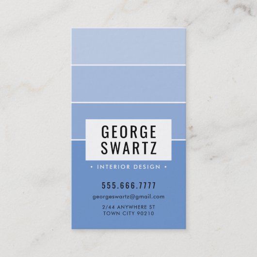 MODERNES PAINT CHIP, einfach, schlau, mittel blau Visitenkarte (Vorderseite)