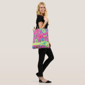 Modernes Paisley Bright Pink Monogramm Personalisi Tasche (Am Model)