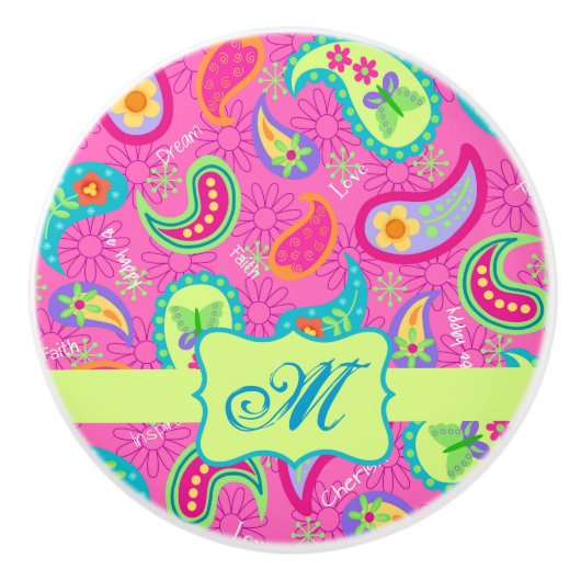 Modernes Paisley Hot Pink Monogramm Personalisiert Keramikknauf (Vorderseite)