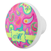 Modernes Paisley Hot Pink Monogramm Personalisiert Keramikknauf (Rechts)